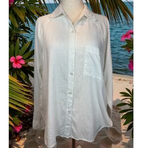 Z SUPPLY Linen Blend Button Up Top Large White Long Sleeve Minimalist Lagenlook